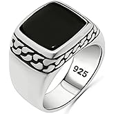 Solid 925 Sterling Silver Black Onyx Stone Cuban Link Chain Design Luxury Ring for Men Best Gift for him
