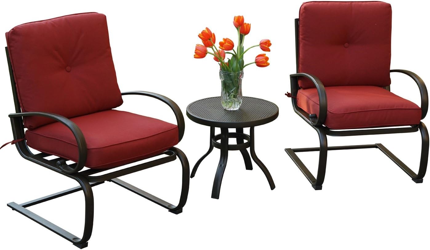 Amazon Com Kozyard Susan 3 Pcs Patio Bistro Set Outdoor Furniture For Patio Garden And Yard With Cushioned Seats Burgundy Garden Outdoor
