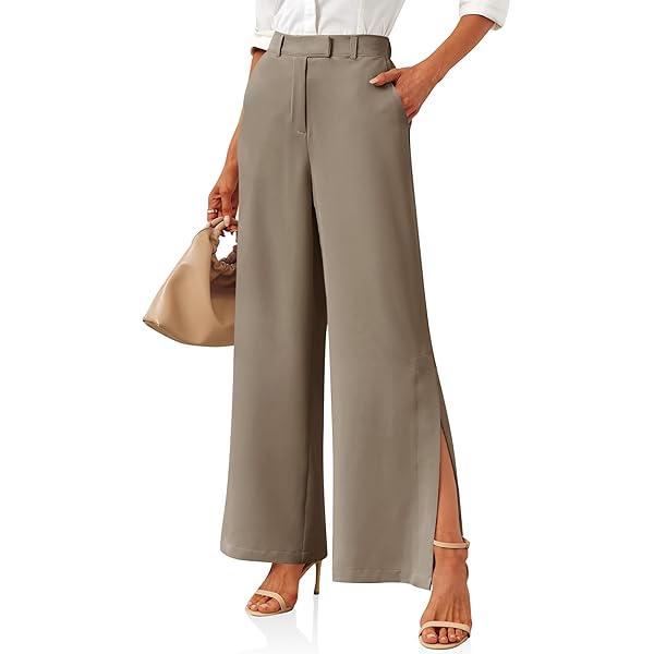 Cicy Bell Womens Side Split Dress Pants Elastic High Waisted