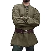Runcati Mens Medieval Pirate Shirt Steampunk Viking Renaissance Long Sleeve Lace Up Scottish Halloween Costume Tops