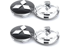ARKOSKNIGHT 60mm Wheel Hub Center Cap with Logo Emblem ABS Material Compatible with Mitsvbishi Accessories(Mit Black Chrome)