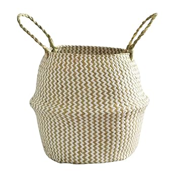 Maritown Natürliche Rattan Wicker Woven Korb, Vintage Big Belly