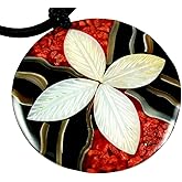 Swimmi Natural Red Coral Mother of Pearl Cone Shell Pendant Beads Cord Necklace Handmade Women Jewelry DA098-N, Red, Black