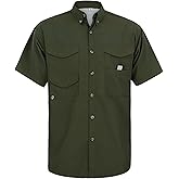 Alimens & Gentle Short Sleeve Fishing Shirt Wicking Fabric Sun Protection Casual Button Down Shirts