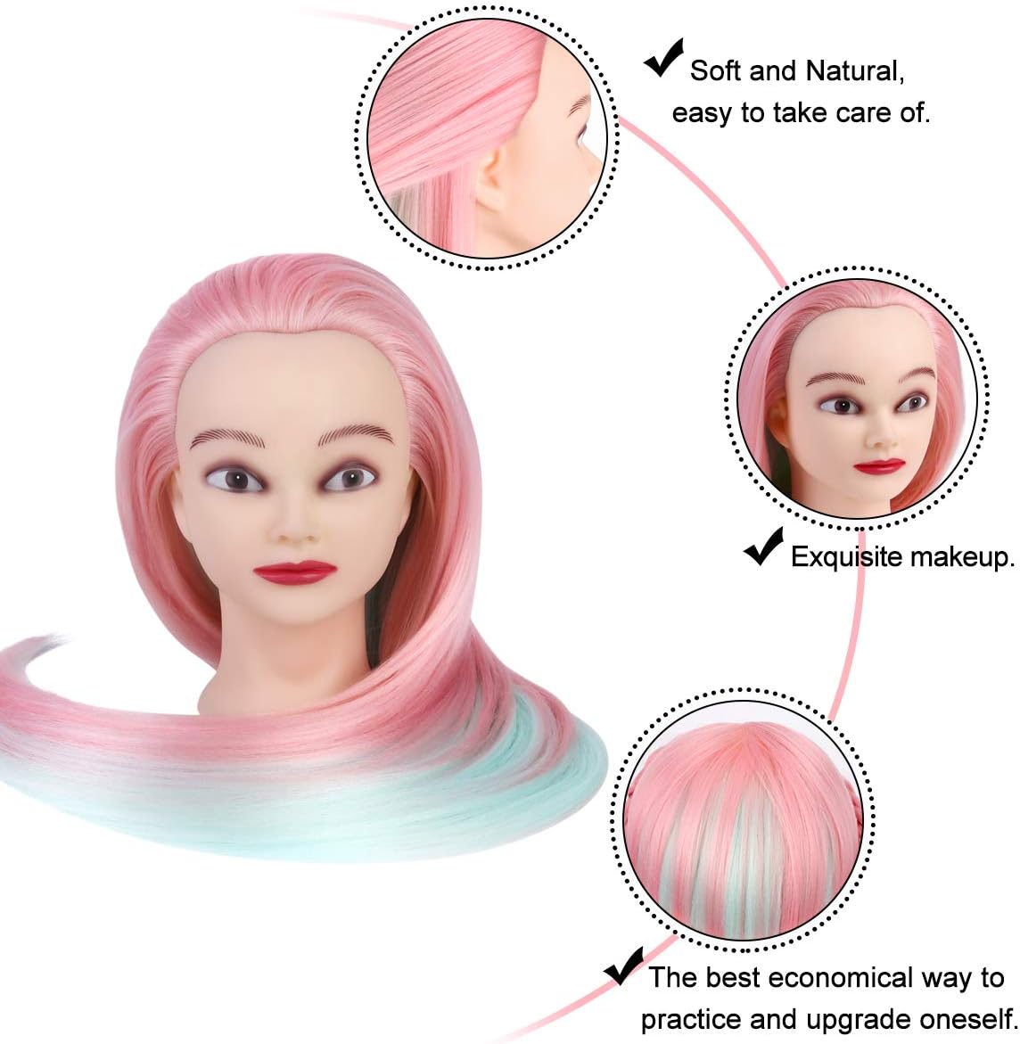 TwoWin Hairdressing Training Head, 28" Synthetic Fiber Hair Mannequin Head - Image 5