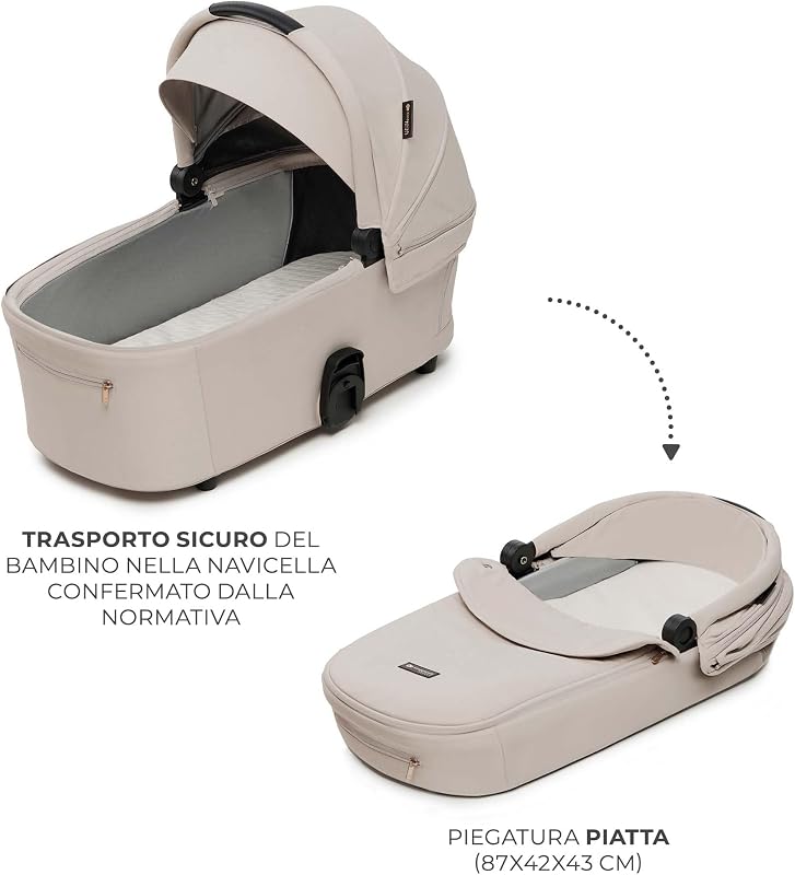 Kinderkraft NEA 2, Passeggino dalla nascita fino a 22 kg, Chiusura con una mano, Posizione sdraiata, Ampia capottina, 4 ruote ammortizzate, filtro UPF 50+, cestello fino a 5 kg, Beige