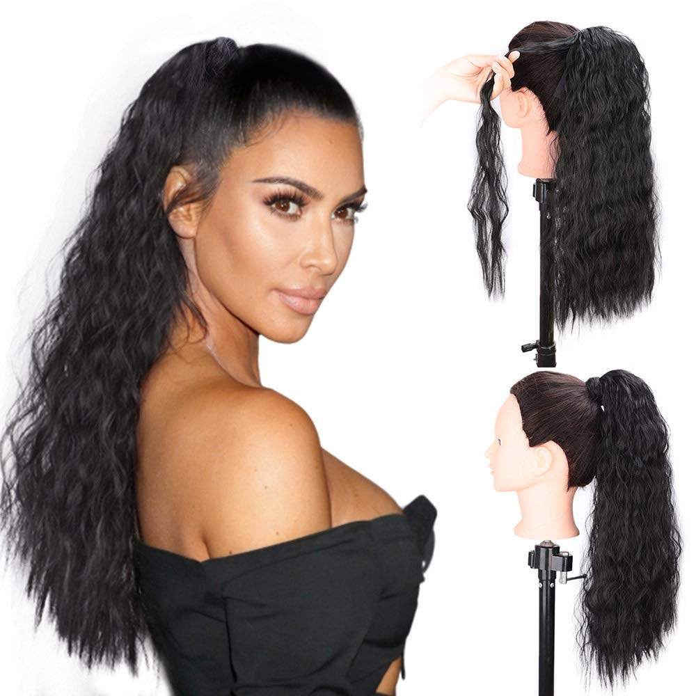 Vigorous Long Tie Up Ponytail Extension Corn Wave Kinky Straight