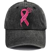 HHNLB Pink Ribbon Breast Cancer Awareness Hats for Women, Embroidered Adjustable Cotton Denim Baseball Cap