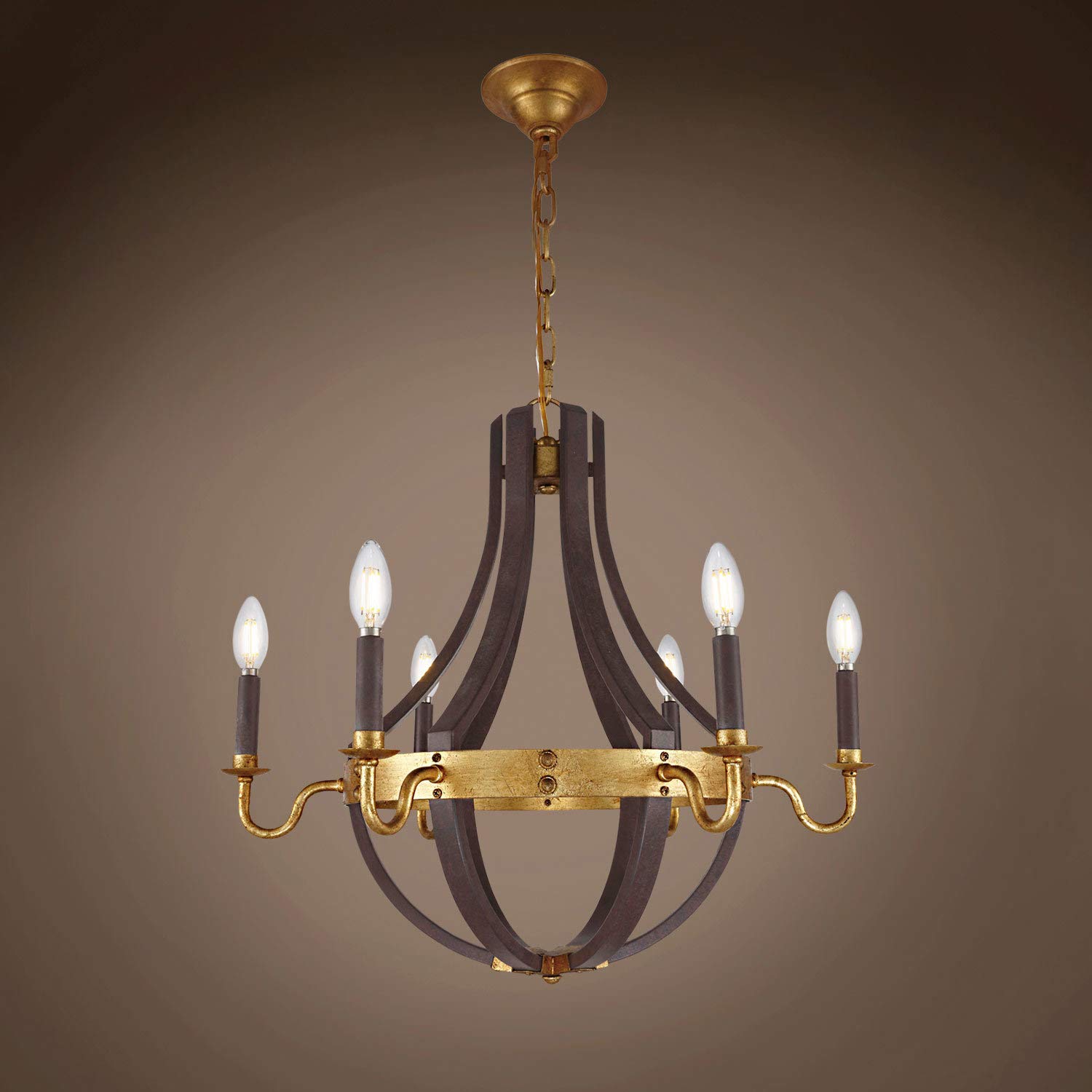 Transitional Wine Barrel 6 Light 24 Weathered Rust Chandelier