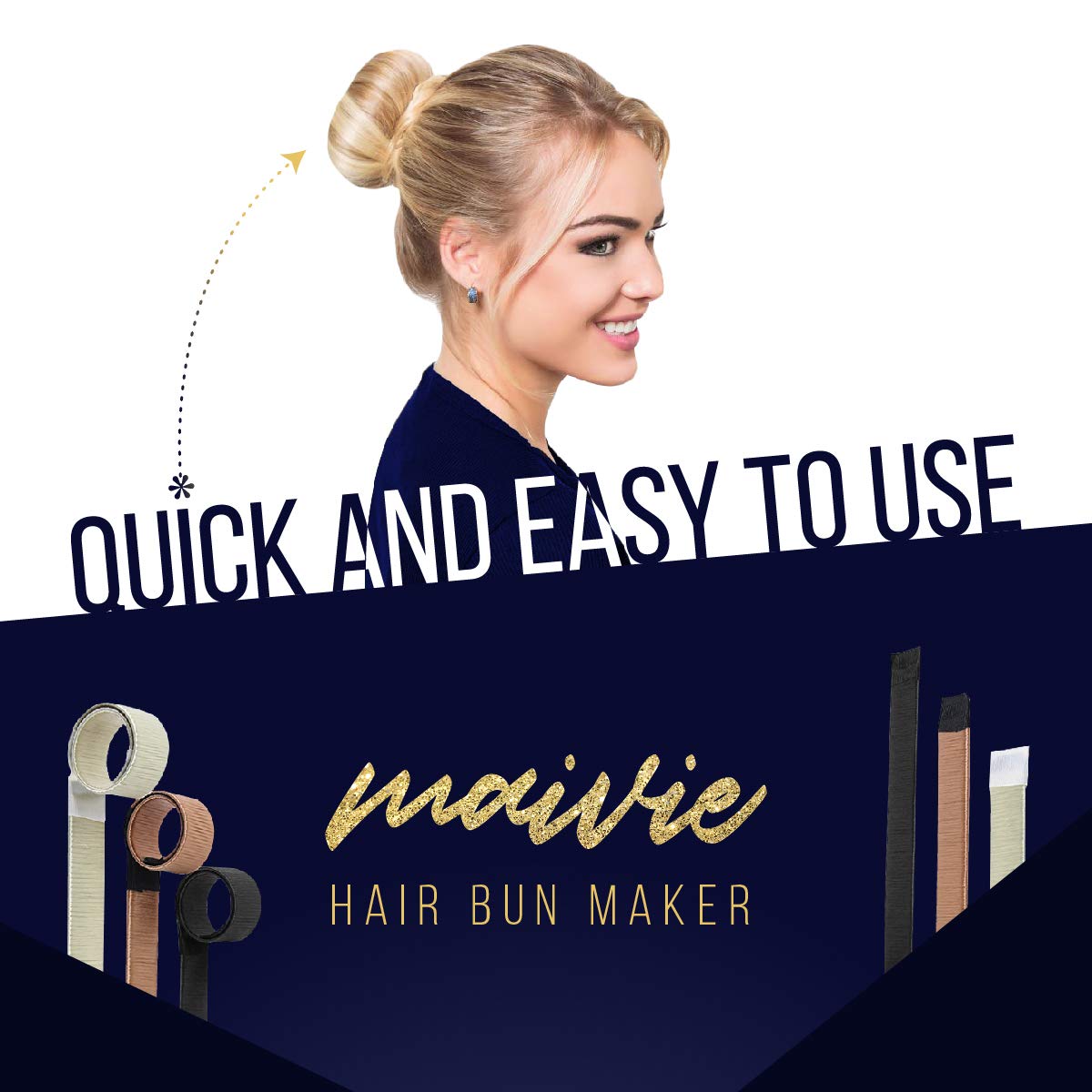 Hair Buns Maker - Fast Messy Perfect Sock Bun Magic Curler Clip French Donut Twist Shaper - Easy DIY Accessories Styling Tool for Women Girls - 3 PCS (Black, Blonde, Brown color) and 1 Hair Tie