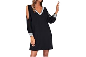 SGASY Holiday Dresses for Women, Pub Holiday Dress for Ladies A-Line Nice Long Sleeve Pleated Cocktail Soft Solid