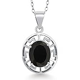 Gem Stone King 925 Sterling Silver 10X8MM Oval Gemstone Birthstone Necklace | Greek Key Pendant Necklace for Women | With 18 Inch Silver Chain