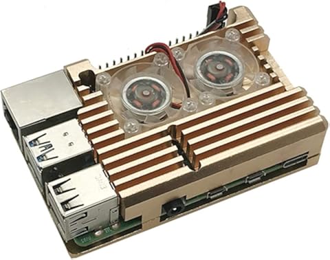 nbvmngjhjlkjlUK Carcasa de Aluminio Armadura Carcasa de Aluminio + Ventilador de enfriamiento Doble Reemplazo Dorado para Raspberry Pi Raspberry Pi 4 Modelo B (Negro)