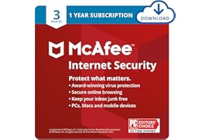 McAfee Internet Security | 3 Device | Antivirus Software | Password Manager | 1 Year Subscription | Download Code