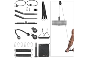 VEVOR Pulley System, LAT and Lift Pulley System, Gym Rack Pulleys Attachment with Two Steel Cables, Short Bar, Dual Grip Hand