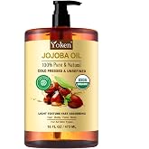 Yoken Organic Jojoba Oil 16oz, USDA Certified Cold Pressed for Skin Care | Cold Pressed Body Oil Women After Shower Unscented Carrier Massage Moisturizer Hydrating Nourishing Essential Mixing