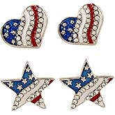 coadipress 3 Pairs American Flag Stud Earrings for Women Fashion Red Blue Star Butterfly Dragonfly July 4th USA Patriotic Independence Day Earrings Jewelry Accessory
