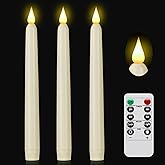 Hanzim Flameless Taper Candle with Remote Control, 3pack Plastic LED Candles, Flickering Battery Operated, 9.2''Classic Tall Candles for Wedding, Party,Christmas,Home Decor (Ivory)