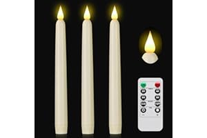 Hanzim Flameless Taper Candle with Remote Control, 3pack Plastic LED Candles, Flickering Battery Operated, 9.2''Classic Tall Candles for Wedding, Party,Christmas,Home Decor (Ivory)