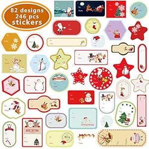 Amazon.com : Christmas Decorative Presents Labels, 246 Pieces Self Adhesive Christmas Gift Tags ...