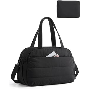 BAGSMART Gym Bag for Women, Lightweight Personal Item Travel Bag, Puffer Duffle Bag 2-PC Travel Bag, Quilted Carry On Weekend