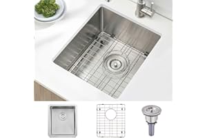 BoomHoze Stainless Steel Undermount Bar Sink, 15 x 17 Inches Small Wet Bar Undermount 16 Gauge SUS304 Brushed Nickel Single Bowl Outdoor Kitchen Sink