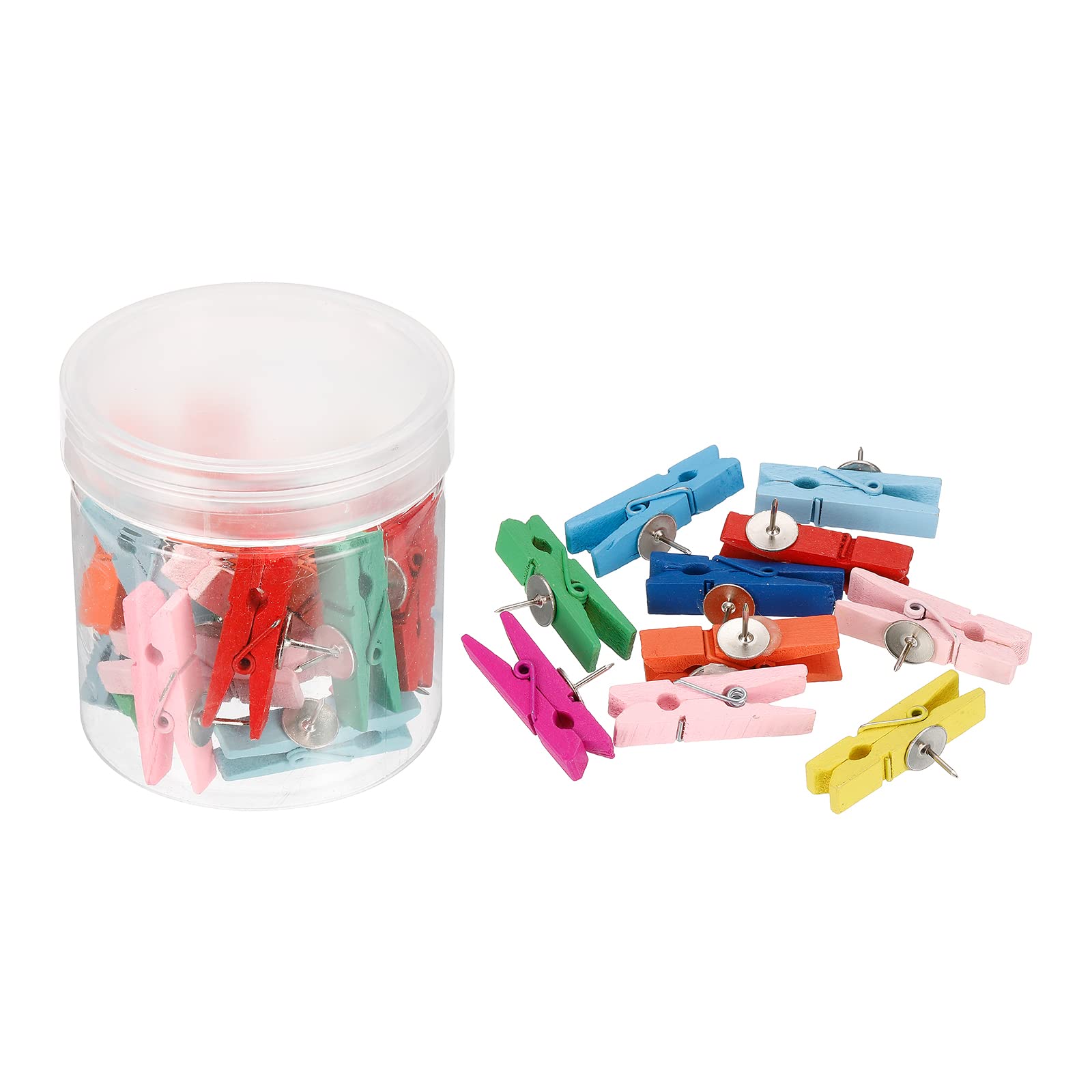 PATIKIL Wooden Push Pins, 20 Pack Thumb Tacks Wood Pin Clips for Office Home Cork Board, Multicolor