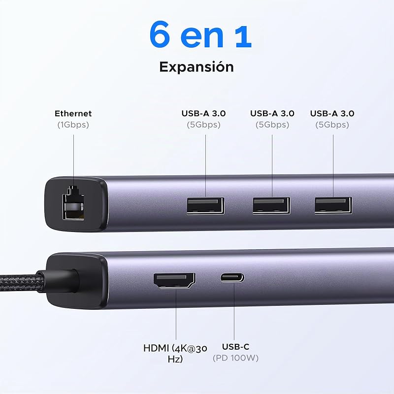 Revodok 1061 USB C 6 em 1 Gigabit Hub Adaptador Ethernet