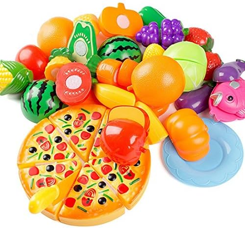 24Pcs Plastic Fruit Vegetable Kitchen Cutting Toy, ZINKODA Early Development and Education Toy for Baby Kids Children