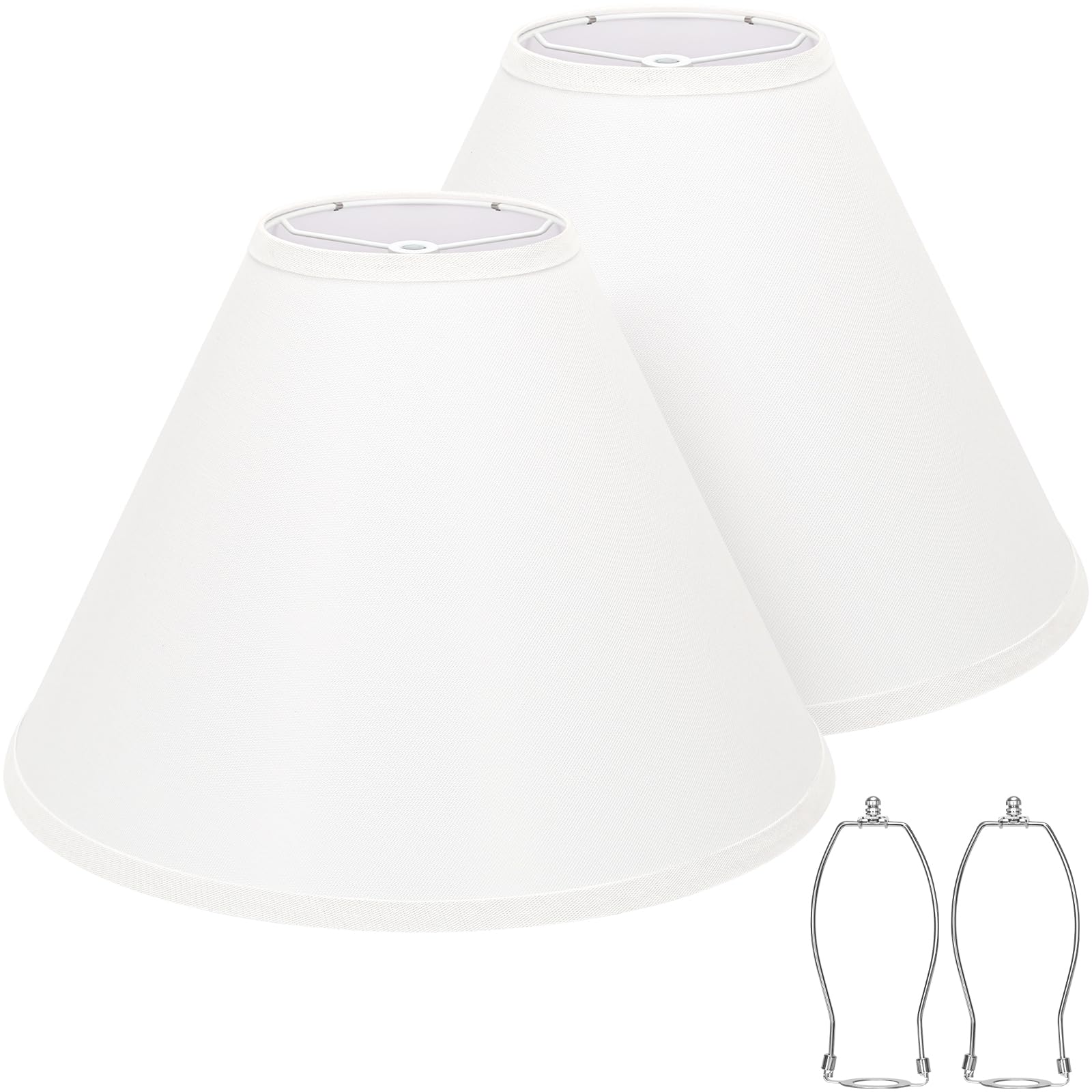 Photo 1 of White Lamp Shades Set of 2, Empire Large Lamp Shades for Table Lamps Floor Lamps, 6" Top x 16" Bottom x 10.8" High, Natural Linen Lampshades Replacement, Spider, Harp Holders Included, Easy Assembly