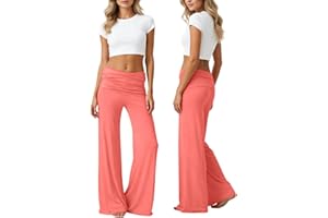 Fold Over Yoga Pants Women Wide Leg Pants Bell Bottoms Y2K Low Rise Bootcut Flare Leggings Foldover Lounge Trousers