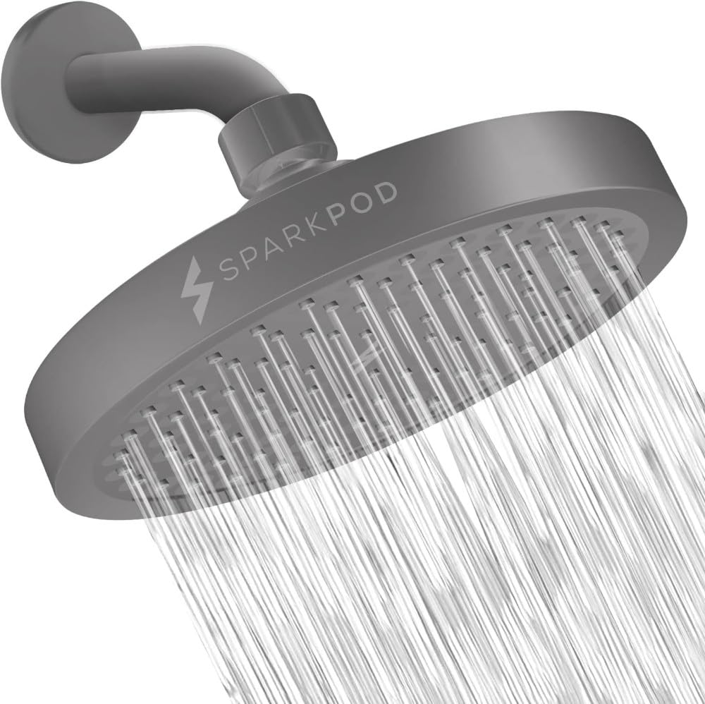 SparkPod Fixed Shower Head - High Pressure Rain - Luxury Modern Look - Easy No-Tool Installation - Perfect Adjustable Replacement for Your Bathroom Shower Heads (15 cm Round, Titanium Charcoal Grey) — image 1