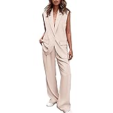 PRETTYGARDEN Women's 2 Piece Outfits Sleeveless Suit Vest and Wide Leg Pants Business Casual Blazer Sets