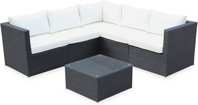 Salon De Jardin Resine Tressee Siena Coloris Noir Coussins