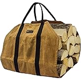 MYFIREPLACEDIRECT Sturdy Waxed Canvas Firewood Log Carrier, Durable Firepalce Wood Bag with Reinforce Duty Straps