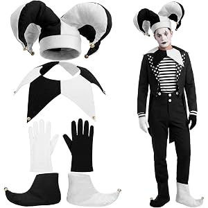 Chicingyou 4 Pcs Halloween Jester Costumes | Halloween Jester Costumes, Halloween Clown Court Jester Cosplays with Hat Collar