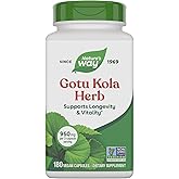Nature's Way Gotu Kola Herb, Supports Longevity and Vitality*, 950 mg per 2-Capsule Serving, Non-GMO Project Verified, 180 Capsules (Packaging May Vary)