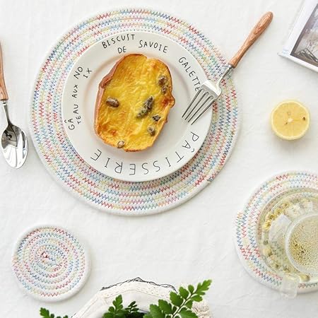 Posavasos ZhiGe Posavasos Algod&oacute;n Hecho a Mano Tejido Aislante Grueso Comida Alfombra Alfombra t&eacute; Mat Salvamantel