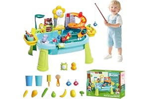 BOLZRA Sensory Water Table for Toddlers 1-3, Play Sink with Running Water Toys for Kids Ages 4-8, Kitchen Sink with Play Food Vegetables, Dishes, Fishing Game, Outdoor Sand Summer Toys for Boys Girls