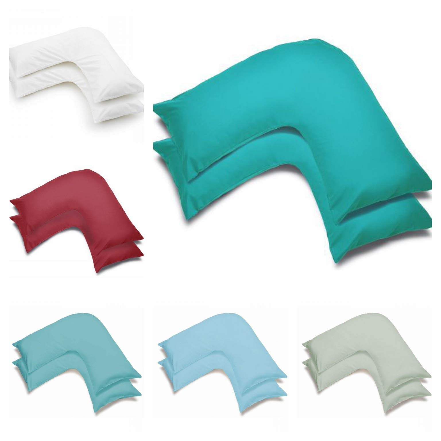 2 Pack Poly-Cotton Plain Dyed V Shaped Pillow Cases Covers - Orthopedic Pregnancy Maternity Back & Neck Support Nursing V Pillowcase Pair (Teal)