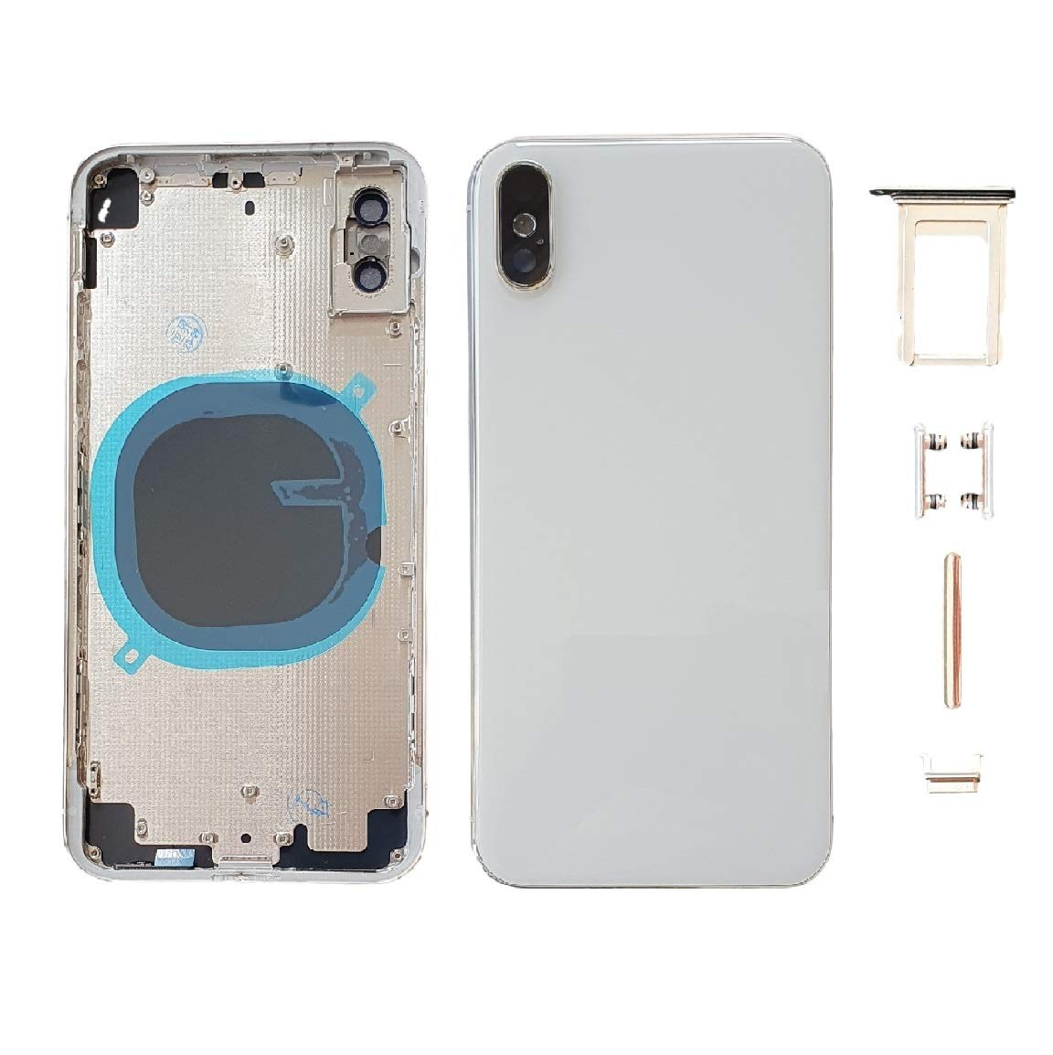 Smartex® Back cover Housing + Frame compatibile with iPhone X | Rear Shell NO LOGO, NO PRE-INSTALLED COMPONENTS (Silver)