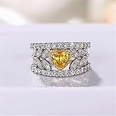 925 Sterling Silver Shiny Full Diamond Gemstone Ring 18K Gold Heart Citrine Cubic Zirconia Promise Rings CZ Diamond Multi Row Rings Eternity Engagement Wedding Party Ring for Women A.32 (US Code 10)