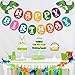 Dinosaur Happy Birthday Banner, Colorful Felt Garland Flag for Dino Jungle Jurassic First Birthday Dinosaur Party Supplies Decorations