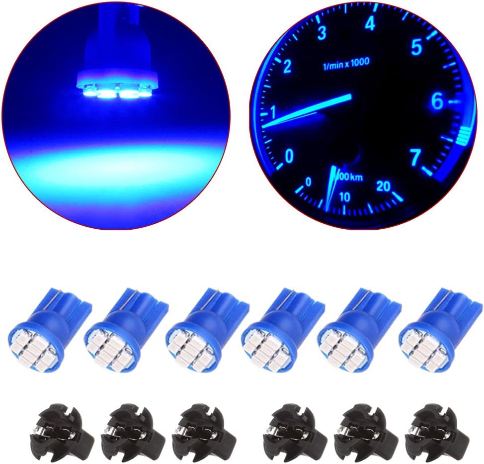 cciyu 6 Piece T10 Wedge 194 Light Bulb 1/2 Hole Twist Instrument Panel Dash Light Blue 8 SMD LED Bulb w/Socket