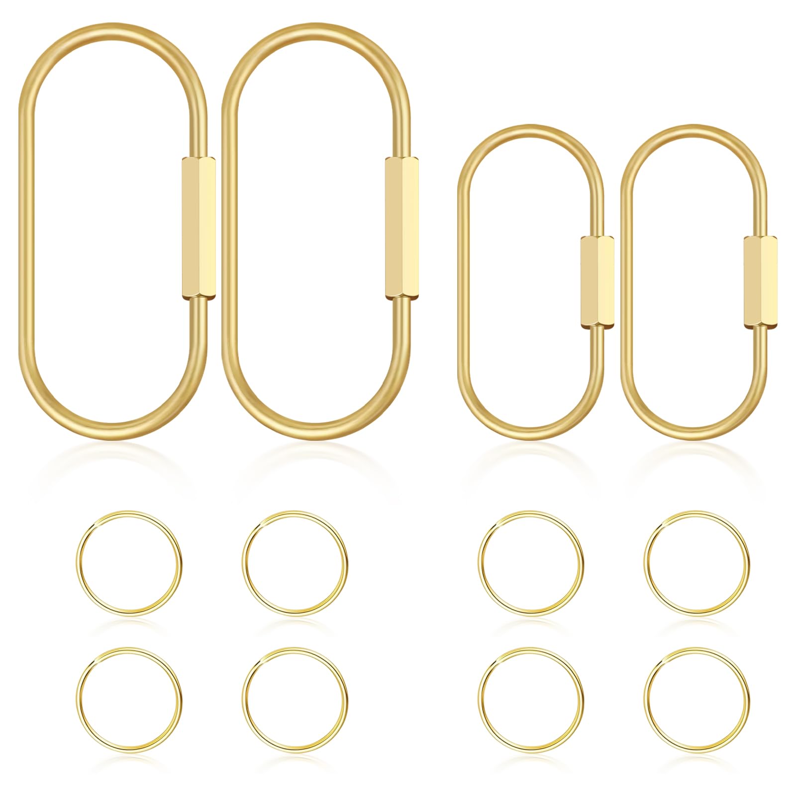 Photo 1 of 12pcs Gold Brass Key Rings, Rotary Locking Closure Gold Carabiner, Heavy-Duty Load-Bearing Carabiner Keychain Clip Suitable for Keys, Bags