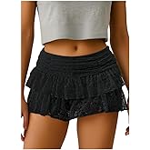 Dynvernal Ruffle Lace Mini Skirt for Women Y2K A Line Cute High Waisted Pleated Tiered Skirt