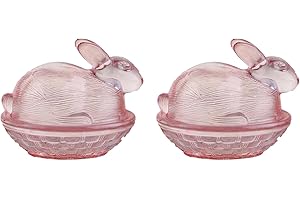 2pcs Easter Candy Dishs, Easter Bunnies Candy Dish with Lid Rabbits Shape Candys Dish Crystal Glass, Easters Cookie Jar Decor