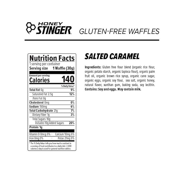 HONEY STINGER ORGANIC GLUTEN FREE SALTED CARAMEL WAFFLE, ENERGY STROOPWAFEL FOR EXERCISE, ENDURANCE AND PERFORMANCE, SPORTS NUTRITION FOR HOME & GYM, PRE & POST WORKOUT, 16.96 OUNCES (PACK OF 16)