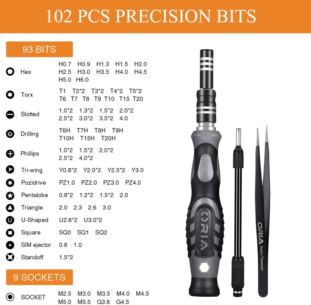 ORIA 2020 Upgraded 106 PCS Precision Screwdriver kit with 102 Precision Bits, Black - - 