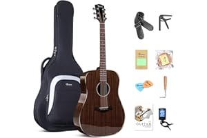 Rosen G31 Dreadnought Acoustic Guitar Black Soild Mahogany Top 41 Inch Guitarra Full Size with Gloss Finish Bundle Starter Ki